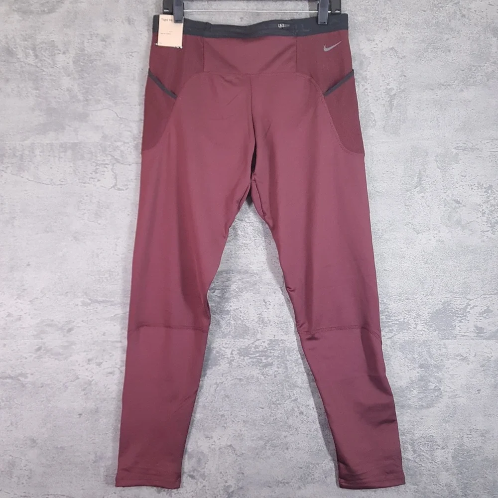 NIKE Trail‎ Lunar Ray Winterized Running Tights Pants Mens Size LARGE Maroon Red